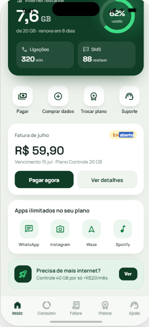 Compra de dados no app