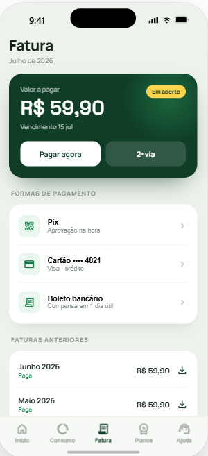 Fatura e apps ilimitados